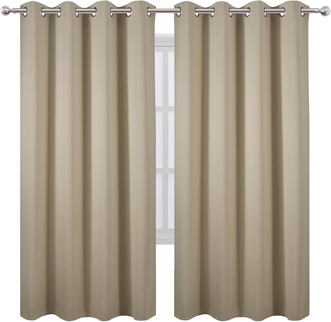 LEMOMO Blackout Curtains 66 x 72 Inch Long Beige Curtains Set of 2 Panels Room Darkening Curtains for Bedroom and Living Room