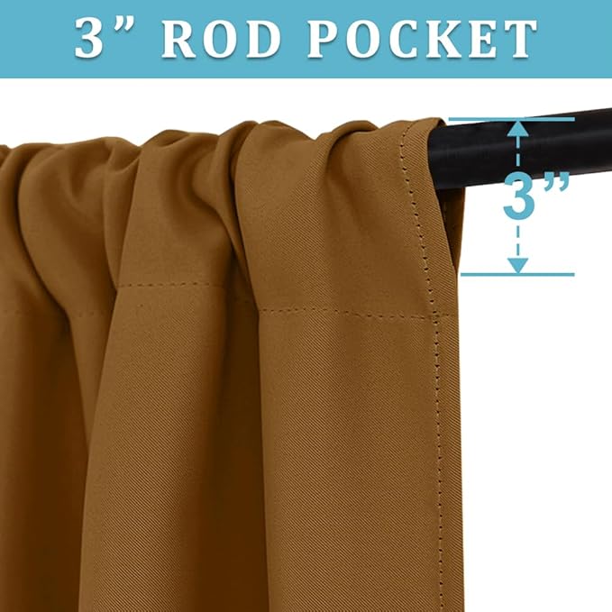 RYB HOME Short Gold Brown Blackout Curtains for Small Bedroom Window, Insulating UV Blocking Drapes for Kitchen Cafe Basement Garage, Privacy Tiers for Bathroom Window, Width 42 by Length 36, Set of 2