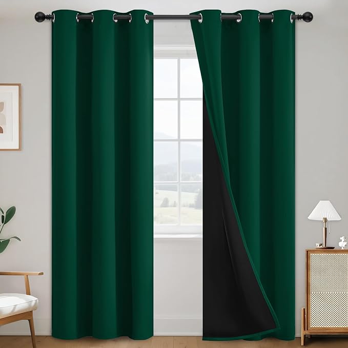 SimpleHome 100% Blackout Curtains for Bedroom,Thermal Insulated Dark Green Grommet Window Drapes Room Darkening Curtains for Living Room with Black Back,38 x 84 Inch,2 Panels