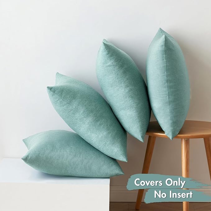 MIULEE Pack of 4 Decorative Outdoor Throw Pillow Covers Linen Waterproof Pillow Covers Spring Farmhouse Cushion Cases for Patio Garden Tent Balcony Couch Sofa 18x18 inch Teal