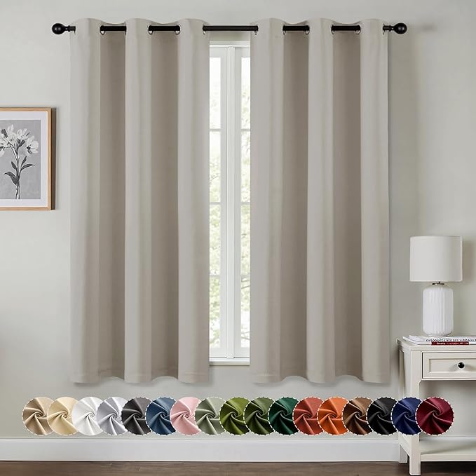 MIULEE Natural Blackout Curtains - Bedroom Window Treatment Curtains Thermal Insulated Room Darkening Drapes for Living Room Kitchen Grommet Light Blocking Drapery, 40 x 54 Inches Long, 2 Panels