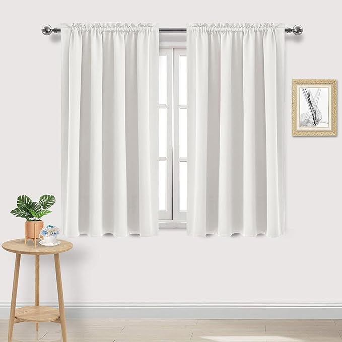 DWCN Blackout Curtains Thermal Insulated, Energy Saving & Noise Reducing Bedroom and Living Room Curtains, Ivory, W 52x L 54 Inch, Set of 2 Rod Pocket Curtain Panels