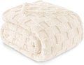 Exclusivo Mezcla Twin Size Flannel Fleece Blanket, Super Soft and Warm Lightweight Checkered Pattern Blankets for All Seasons, 60x80 Inches, Ivory