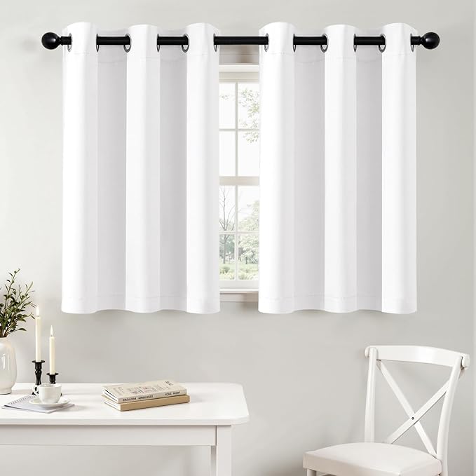 MIULEE Short Curtains for Windows - Pure White Half Window Curtains Thermal Insulated Privacy Drapes for Kitchen Bedroom Bathroom Grommet Top Small Basement Tiers W40 x L36 Inch 2 Panels