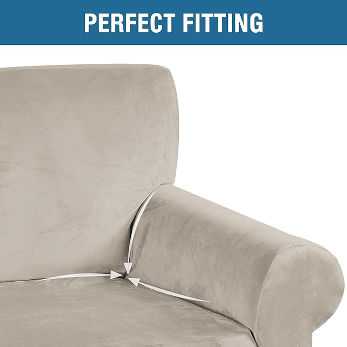 H.VERSAILTEX Stretch Velvet Sofa Covers Large Couch Covers Furniture Protector Soft with Non Slip Elastic Bottom, Feature Thick Comfy Rich Velour (Extra Large Sofa 98"-105", French Oak)