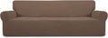 Easy-Going Stretch 4 Seater Sofa Slipcover 1-Piece Sofa Cover Furniture Protector Couch Soft with Elastic Bottom for Kids, Polyester Spandex Jacquard Fabric Small Checks Brown