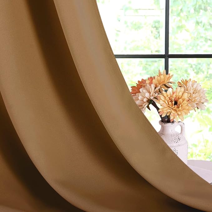 NICETOWN Bedroom Curtains Blackout Drapery Panels, 2 Panels, 70 x 72 inches, Gold Brown, Three Pass Microfiber Thermal Insulated Solid Ring Top Blackout Window Curtains/Drapes