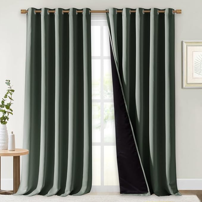 NICETOWN Dark Mallard 100% Blackout Curtains for Windows, Super Heavy-Duty Black Lined Total Darkness Drapes for Bedroom, Privacy Assured Window Treatment for Patio (Pack of 2, 70" W x 108" L)