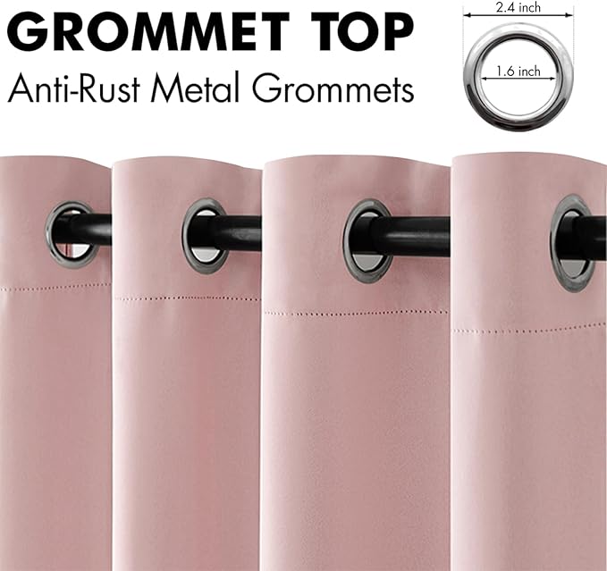 MIULEE Blackout Curtains 96 Inches Long for Bedroom Living Room Thermal Insulated Room Darkening Grommet Top Solid Light Blocking Drapery Set of 2 Window Panels Baby Pink