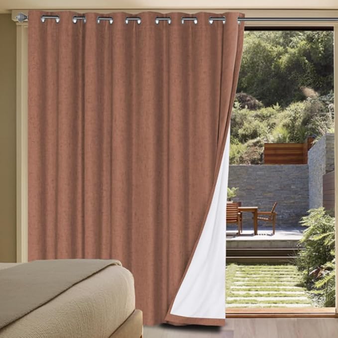 H.VERSAILTEX Linen Blackout Curtains Durable Thick Textured Linen Look 100% Blackout Patio Door Curtain Anti Rust Grommet Extra Wide Sliding Door Curtain Panel, W100 x L84 inch, Washed Spice