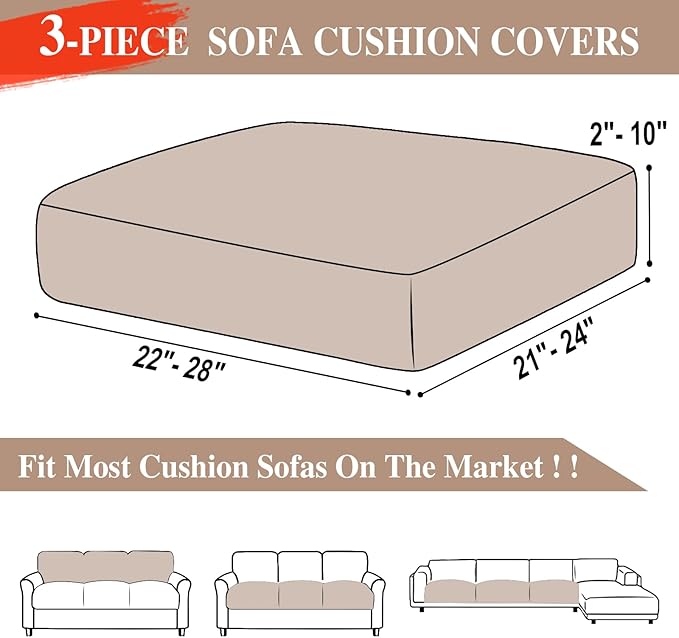 Couch Cushion Covers Seat Cushion Cover Stretch Couch Cover Separate Sectional Sofa Slipcovers Furniture Protector(3 Pieces for Seat or Sofa Backrest, Khaki)