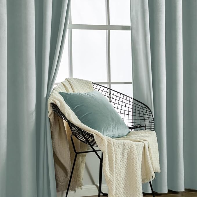 MIULEE Velvet Curtains Misty Blue Elegant Grommet Thermal Insulated Soundproof Room Darkening Curtains/Drapes for Classical Living Room Bedroom Decor 52 x 90 Inch Set of 2