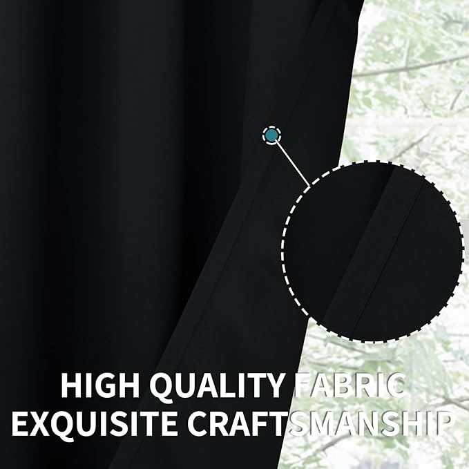 BGment Black Blackout Curtains for Bedroom 63 Inches Long, Black Out Room Darkening Light Blocking Thermal Insulated Grommet Window Drapes for Summer Heat, Each Panel 42 Inch Wide