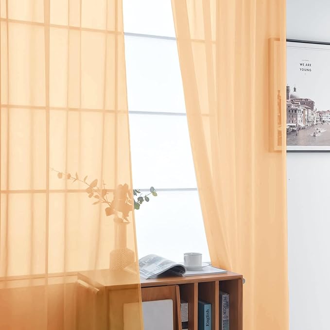 SpaceDresser Basic Rod Pocket Sheer Voile Window Curtain Panels White 1 Pair 2 Panels 42 Width 54 Inch Long for Kitchen Bedroom Children Living Room Yard(Beige,42 W x 54 L)
