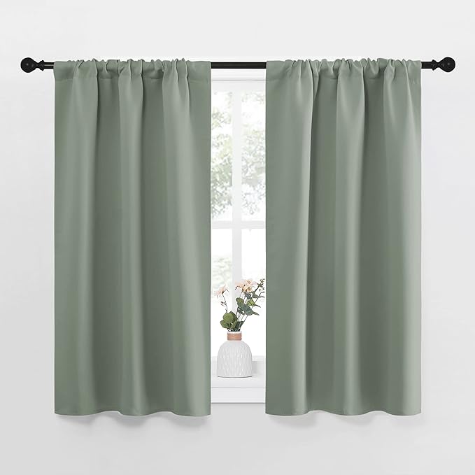 NICETOWN Window Curtains Blackout Drapes - Thermal Insulated Solid Rod Pocket Blackout Curtains/Draperies for Living Room (Sage Green, One Pair, 34 by 40-Inch)