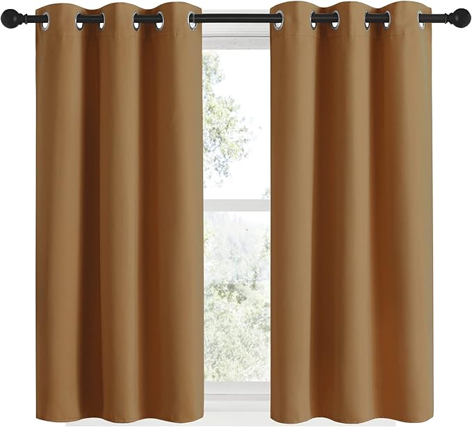 NICETOWN Sleek Blackout Curtains 48 inches Length for Small Windows, Noise Reducing and Block Draft Panels for Door Doorway Laundry Office Luxury Decor Theme (2 Panels, Gold Brown, W34 x L48 -Inch)