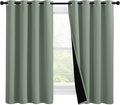NICETOWN 100% Blackout Curtains 57 inches Long, Double-Deck Completely Blackout Window Treatment Thermal Insulated Lined Drapes for Small Window (Greyish Green, 1 Pair, 55 inches Width Each Panel)