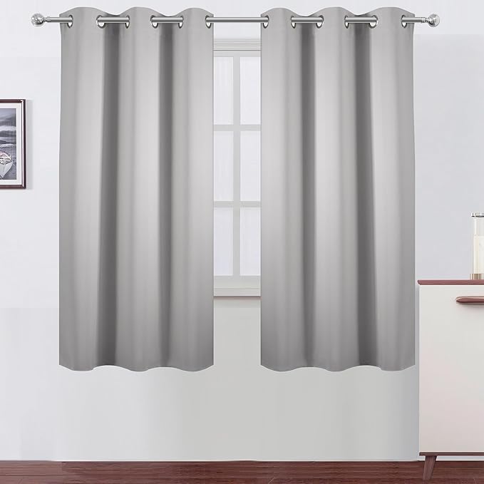 LEMOMO Light Grey Blackout Curtains 42 x 54 Inch Length Set of 2 Panels Grommet Bedroom Curtains for Living Room