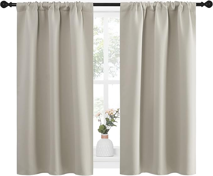 NICETOWN Blackout Curtains for Living Curtains, Room Darkening Window Curtain Panels, Easy-Care Solid Thermal Insulated Draperies/Drapes for Daughter Room (Natural, 2 Panels, 34 by 45)