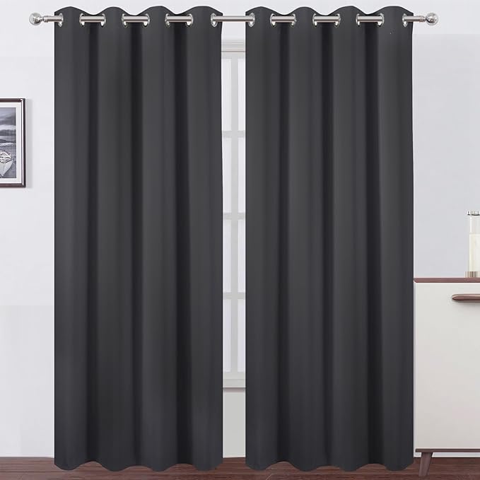 LEMOMO Blackout Curtains 52 x 108 inch/Dark Grey Curtains Set of 2 Panels/Thermal Insulated Room Darkening Bedroom Curtains