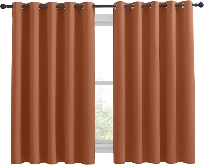 NICETOWN Thermal Insulated Burnt Orange Blackout Curtains for Bedroom, Window Treatment Solid Grommet Room Darkening Drape Panels for Bedroom (Set of 2, 70 by 63 inches Long)