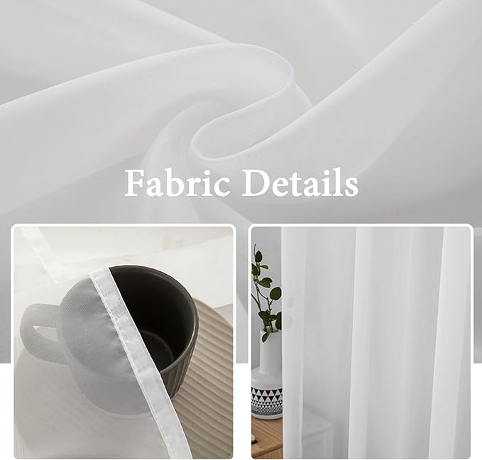 MIULEE 2 Panels Solid Color White Sheer Window Curtains Elegant Window Voile Panels/Drapes/Treatment for Bedroom Living Room (54 X 63 Inches White)