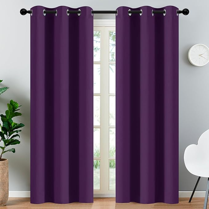 Yakamok Blackout Curtains for Bedroom,Thermal Insulated Blackout Grommet Top Drapes for Living Room,Purple,38x84 Inch, 1 Panel