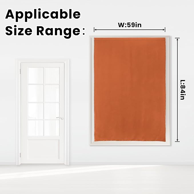 Self Adhesive Curtains Portable Blackout Curtain Simple and Easy to Install Bedroom Window Thermal Lnsulated Kitchen Room Darkening Black Small Drapes, 59" W X 84" L, Orange, 1 Panel