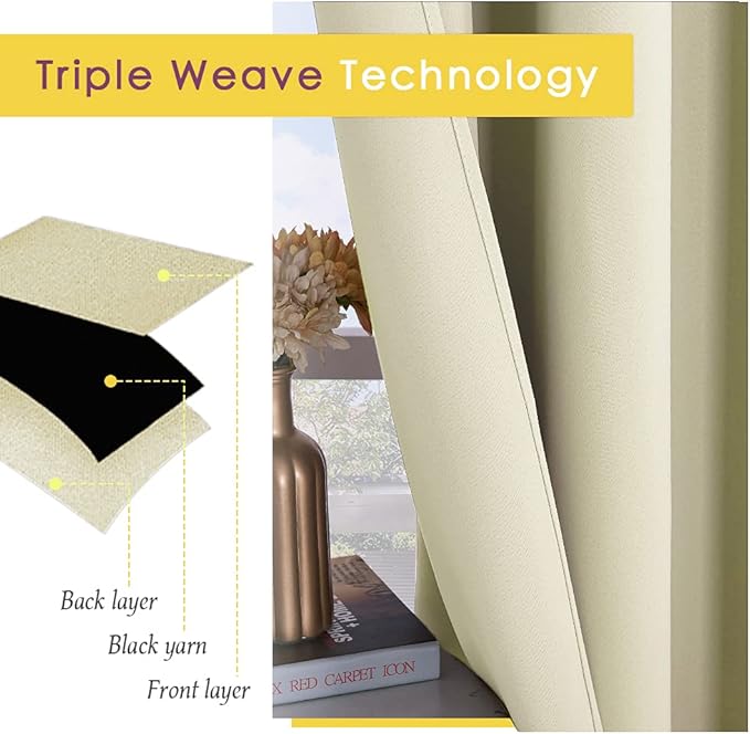 NICETOWN Kitchen Curtains, Short Curtains for Bedroom Windows, Beige, 42" W by 60" L, 1 Pair, Thermal Insulated Room Darkening Curtain Panels for Girls Room, Cafe