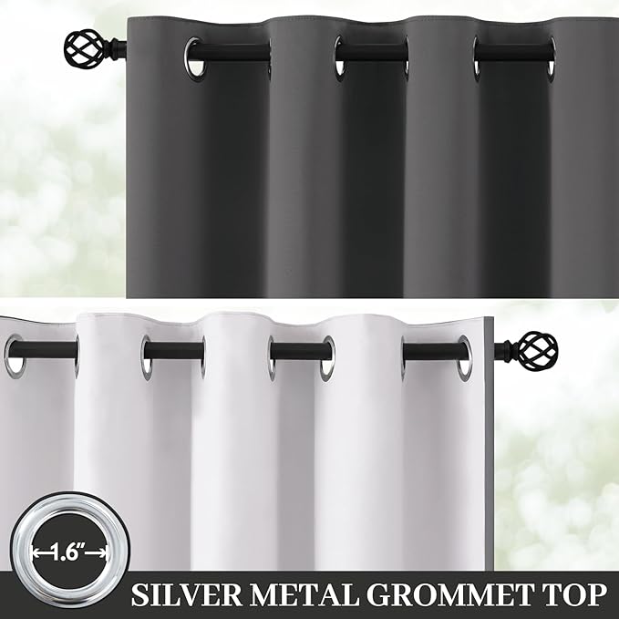 Yakamok 100% Blackout Curtain Panels 84 inches Cold and Light Blocking Drapes for Nursery, 2 Thick Layers Thermal Insulated Draperies (2 Pieces, 50 Wide Each Panel, Charcoal Grey/White Backing)