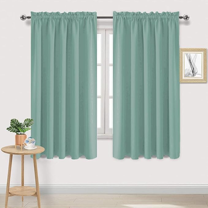 DWCN Blackout Curtains for Living Room Thermal Insulated, Energy Saving & Noise Reducing Bedroom Curtains, Sage Green, W 60x L 63 Inch, Set of 2 Rod Pocket Curtain Panels