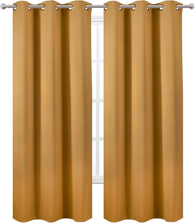 LEMOMO Mustard Yellow Thermal Blackout Curtains/38 x 84 Inch/Set of 2 Panels Room Darkening Curtains for Bedroom