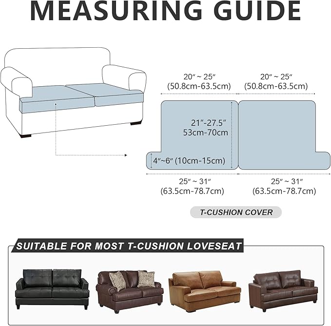 Leather Look Couch Cushion Covers Sofa Seat Slipcovers Sets Couches Furniture Protector for Sectional Armchair Loveseat Pets Kids Stretch Spandex Fabric (2 T-Cushion Loveseat, Burgundy)