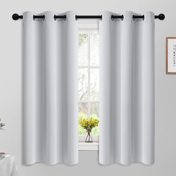 Yakamok Room Darkening Blackout Curtains for Bedroom,Thermal Insulated Grommet Top Window Drapes for Living Room,42W x 63L,Greyish White,2 Panels