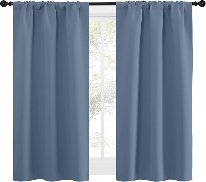 NICETOWN RV Blackout Curtains for Camper Windows, Short Blackout Curtains & Drapes, Thermal Insulated Blackout Curtain Panels for Kids Room, Play Room (Stone Blue, 29" Wide by 50" Long, 2 PCs)