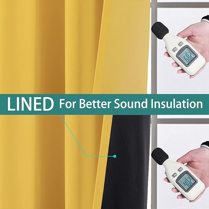 Yakamok Thermal Insulated Full Blackout Curtains 72 Inches Long, Double Layer Full Room Darkening Noise Reducing Grommet Curtains for Bedroom(Mustard Yellow, 2 Panels)