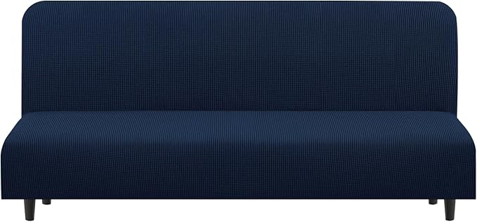U-NICE HOME Stretch Futon Cover Armless Bed Slipcover - Soft Jacquard Fabric Washable for Pet Friendly, Navy