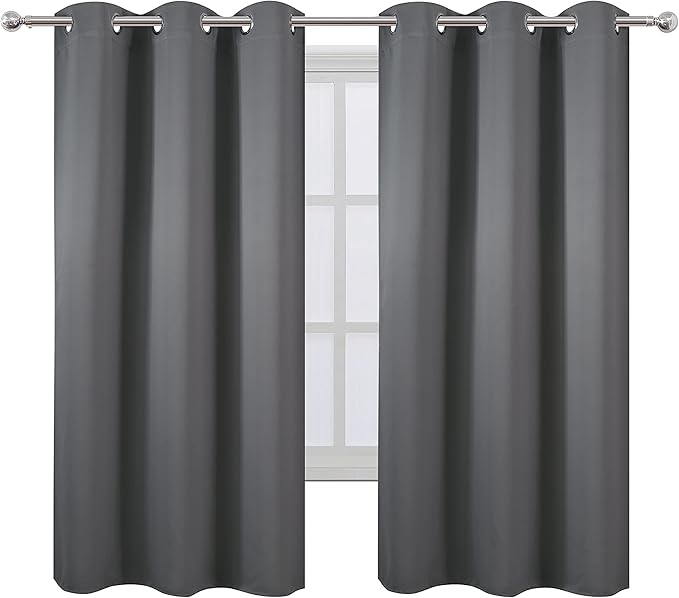 LEMOMO Grey Blackout Curtains 42 x 63 Inch Length/Set of 2 Curtain Panels/Thermal Insulated Room Darkening Blackout Curtains for Bedroom
