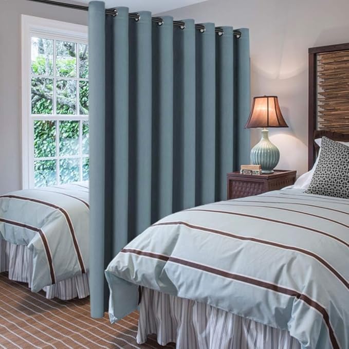 H.VERSAILTEX Blackout Patio Curtains 100 x 96 Inches for Sliding Door Extral Wide Blackout Curtain Panels Thermal Insulated Room Divider - Grommet Top, 8' Tall by 8.5' Wide - Stone Blue