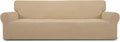 Easy-Going Stretch 4 Seater Sofa Slipcover 1-Piece Sofa Cover Furniture Protector Couch Soft with Elastic Bottom for Kids, Polyester Spandex Jacquard Fabric Small Checks Sand