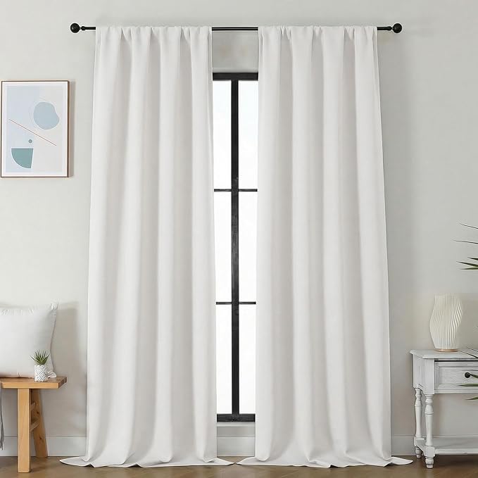 Simplebrand Ava Light Beige Light Filtering Curtains for Bedroom 96 Inches Long 2 Panels, Solid Thermal Insulated, Energy Saving Nursery Window Treatment Drapes, W40 x L96 Inch, Light Beige