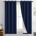 Yakamok 100% Blackout Curtain Panels 63 inches Cold and Light Blocking Drapes for Nursery, 2 Thick Layers Thermal Insulated Draperies (2 Pieces, 50 Wide Each Panel, Navy Blue/White Backing)