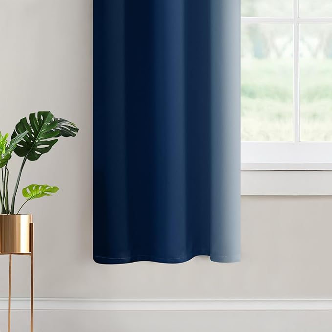Yakamok Light Blocking Ombre Curtains, Greyish White and Blue Gradient Color Curtains, Room Darkening Grommet Window Drapes for Bedroom(Blue, 42x63 Inch, 2 Panels)