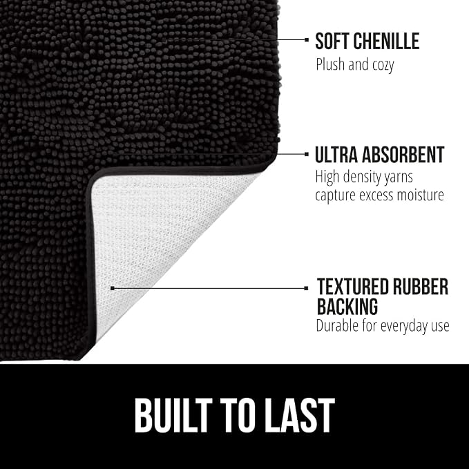 GORILLA GRIP Bath Rug Mat 42x24, Thick Soft Absorbent Chenille, Quick Dry - Image 2