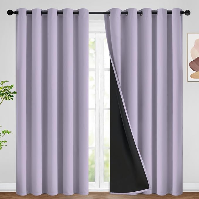 SimpleHome 100% Blackout Curtains for Bedroom,Thermal Insulated Lilac Grommet Window Drapes Room Darkening Curtains for Living Room with Black Back,62 x 84 Inch,2 Panels