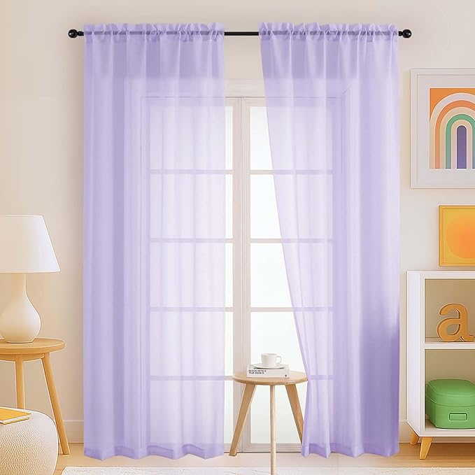 Lavender Sheer Curtains 84 Inches Long 2 Panels, Elegant Airy Transparent Light Filtering Window Curtains, Window Drapes for Living Room Bedroom, Top Dual Rod Pocket Design, 2x42Wx84L Inches