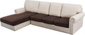 H.VERSAILTEX Velvet Stretch Sectional Couch Covers - 4 Pieces Sofa Seat Cushion Covers L Shape Separate Cushion for Both Left/Right Couch (Large Sofa 3 Seater + 1 Chaise, Brown Striped)