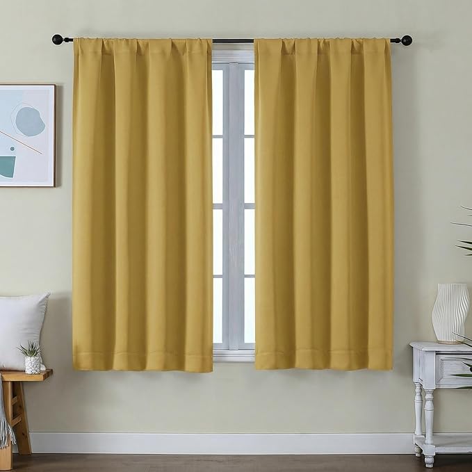Simplebrand Ava Bright Gold Short Blackout Curtains for Bedroom 54 Inches Long 2 Panels Set, Solid Thermal Insulated, Energy Saving Window Treatment Curtains Blackout Drapes, W40 x L54 Inch