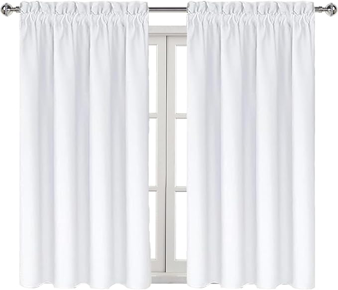 DWCN White Curtains for Living Room Thermal Insulated, 50% Light Blocking Curtains for Bedroom, Dining Room Window, W 42x L 45 Inch, Set of 2 Rod Pocket Curtain Panels