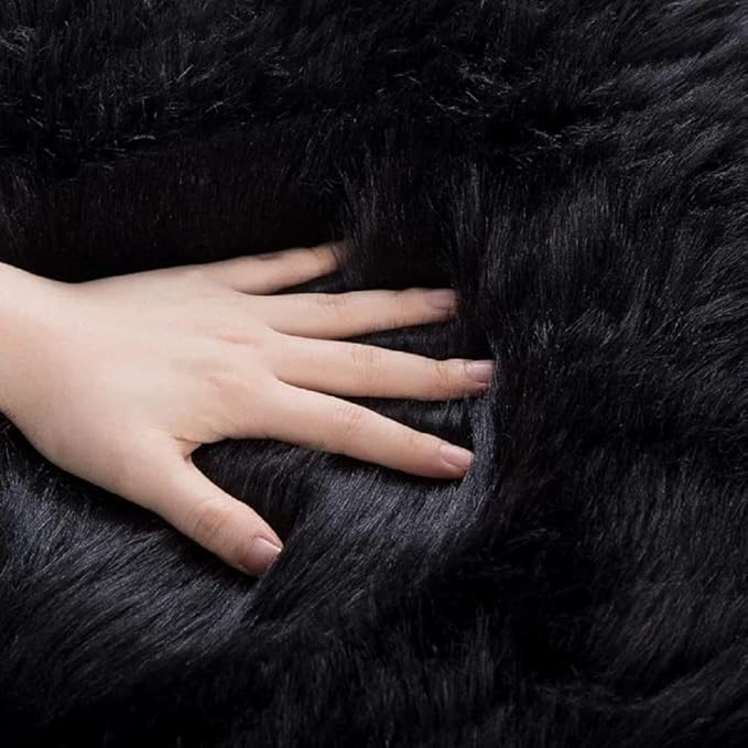 ORINOVA Washable Area Rugs 9x12 Living Room Large Black Faux Sheepskin Shaggy Fur Rug for Nursery Fluffy Rug for Bedroom Rectangle